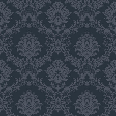 Galerie Simply Silks 4 Navy Classic Damask Embossed Wallpaper