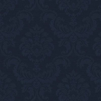 Galerie Simply Silks 4 Navy Feathered Damask Embossed Wallpaper