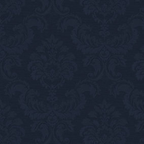 Galerie Simply Silks 4 Navy Feathered Damask Embossed Wallpaper