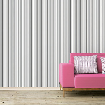 Galerie Simply Stripes 3 Black Grey Step Stripe Smooth Wallpaper