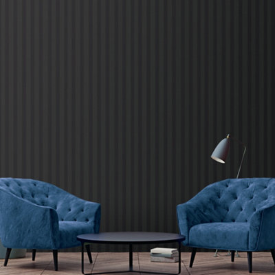 Galerie Simply Stripes 3 Black Matte Shiny Emboss Smooth Wallpaper