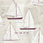 Galerie Skagen Beige Purple Sailing Boat Smooth Wallpaper