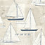 Galerie Skagen Blue Beige Sailing Boat Smooth Wallpaper