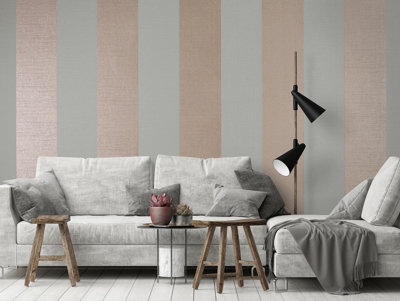 Galerie Slow Living Dusty Lilac Simplicity Two-Toned Metallic Textured Stripe Wallpaper Roll