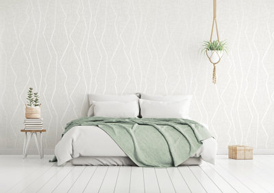 Galerie Slow Living Ivory White Connection Metallic Geometric Lines Wallpaper Roll