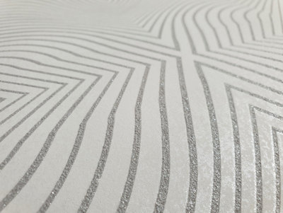 Galerie Slow Living Ivory White Flow Geometric 3D Embossed Glitter Wallpaper Roll