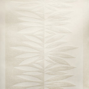 Galerie Slow Living Linen White Passion Leaf Stripe 3D Embossed Glitter Wallpaper Roll