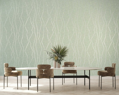 Galerie Slow Living Wasabi Green Connection Metallic Geometric Lines Wallpaper Roll