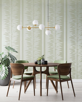 Galerie Slow Living Wasabi Green Passion Leaf Stripe 3D Embossed Glitter Wallpaper Roll