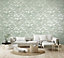 Galerie Slow Living Wasabi Green Reflection Metallic Texture Abstract Wave Wallpaper Roll
