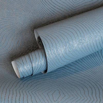Galerie Slow Living Windy Blue Flow Geometric 3D Embossed Glitter Wallpaper Roll