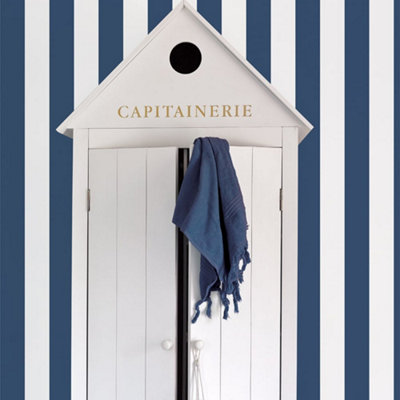 Galerie Smart Stripes 2 Blue Awning Stripe Smooth Wallpaper