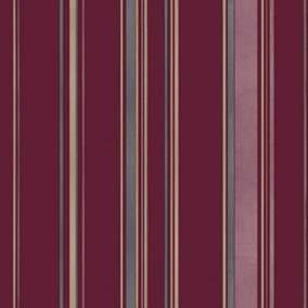 Galerie Smart Stripes 3 Cranberry/Grey/Taupe Casual Stripe Wallpaper Roll