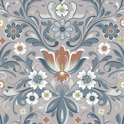 Galerie Sommarang 2 Beige/Blue Ostanskar Floral Wallpaper Roll