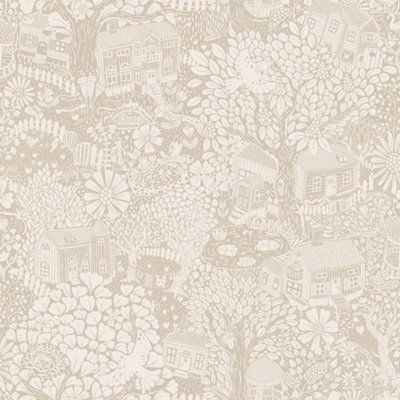 Galerie Sommarang 2 Beige Bygga Bo Scandinavian Village Wallpaper Roll