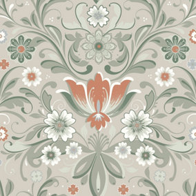 Galerie Sommarang 2 Beige/Green Ostanskar Floral Wallpaper Roll