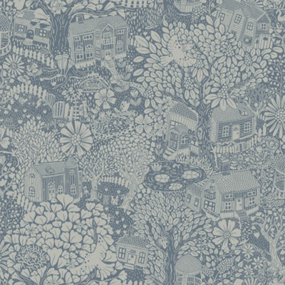 Galerie Sommarang 2 Blue Bygga Bo Scandinavian Village Wallpaper Roll ...