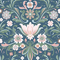 Galerie Sommarang 2 Blue Ostanskar Floral Wallpaper Roll
