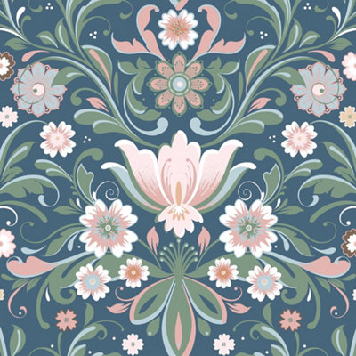 Galerie Sommarang 2 Blue Ostanskar Floral Wallpaper Roll