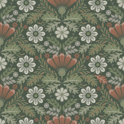 Galerie Sommarang 2 Green Klockrike Floral Wallpaper Roll