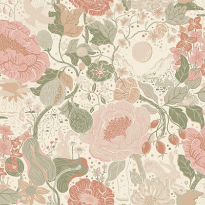 Galerie Sommarang 2 Green/Pink Vaxa Floral Wallpaper Roll | DIY at B&Q