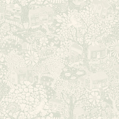 Galerie Sommarang 2 Light Green Bygga Bo Scandinavian Village Wallpaper Roll