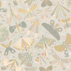 Galerie Sommarang 2 Light Grey/Yellow Flyga Dragonflies Wallpaper Roll