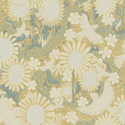 Galerie Sommarang 2 Mustard/Green Dromma Scandinavian Folk Art Wallpaper Roll