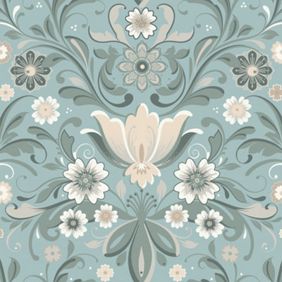 Galerie Sommarang 2 Turquoise Ostanskar Floral Wallpaper Roll