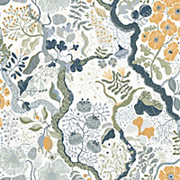 Galerie Sommarang 2 White/Orange/Blue Ann Floral Vine Wallpaper Roll