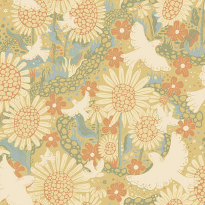 Galerie Sommarang 2 Yellow Dromma Scandinavian Folk Art Wallpaper Roll