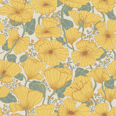 Galerie Sommarang Yellow Retro Poppy Wallpaper Roll