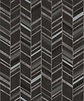 Galerie Special FX Black Grey Silver Glitter Chevrons Embossed Wallpaper