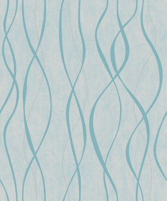 Galerie Special FX Blue Silver Glitter Ribbons Embossed Wallpaper