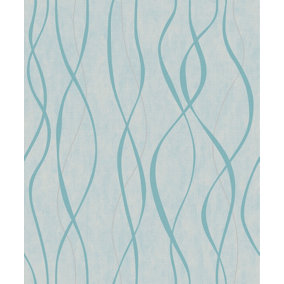 Galerie Special FX Blue Silver Glitter Ribbons Embossed Wallpaper