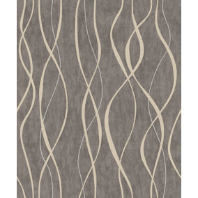 Galerie Special FX Brown Glitter Ribbons Embossed Wallpaper