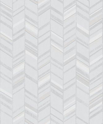 Galerie Special FX Silver Grey Glitter Chevrons Embossed Wallpaper
