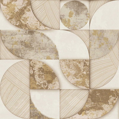Galerie Stratum Collection Metallic Beige/Cream Geometric Circle Double Width Wallpaper Roll