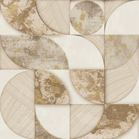 Galerie Stratum Collection Metallic Beige/Cream Geometric Circle Double Width Wallpaper Roll