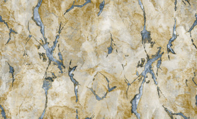 Galerie Stratum Collection Metallic Blue/Gold Marmo Marble Effect Double Width Wallpaper Roll