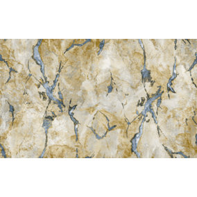 Galerie Stratum Collection Metallic Blue/Gold Marmo Marble Effect Double Width Wallpaper Roll