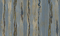 Galerie Stratum Collection Metallic Blue/Gold Vertical Lines Double Width Wallpaper Roll