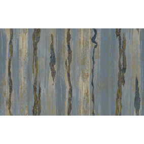 Galerie Stratum Collection Metallic Blue/Gold Vertical Lines Double Width Wallpaper Roll