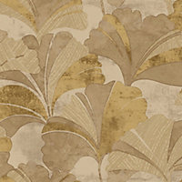 Galerie Stratum Collection Metallic Brown/Gold/Beige Ginko Leaf Double Width Wallpaper Roll
