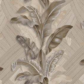 Galerie Stratum Collection Metallic Brown/Grey/Gold Palma Leaf Double Width Wallpaper Roll