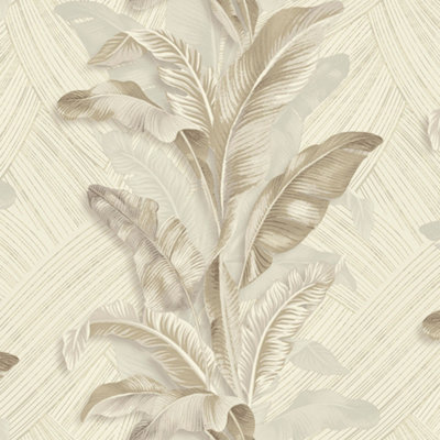 Galerie Stratum Collection Metallic Cream/Beige Palma Leaf Double Width Wallpaper Roll