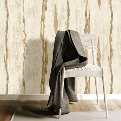 Galerie Stratum Collection Metallic Cream/Beige Vertical Lines Double Width Wallpaper Roll