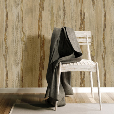Galerie Stratum Collection Metallic Gold/Brown Vertical Lines Double Width Wallpaper Roll