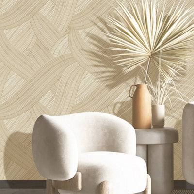 Galerie Stratum Collection Metallic Gold/Cream Geometric Swirl Lines Double Width Wallpaper Roll