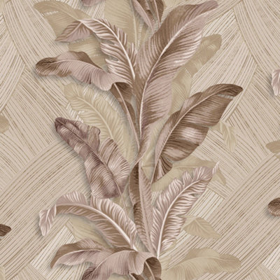 Galerie Stratum Collection Metallic Pink/Beige Palma Leaf Double Width Wallpaper Roll